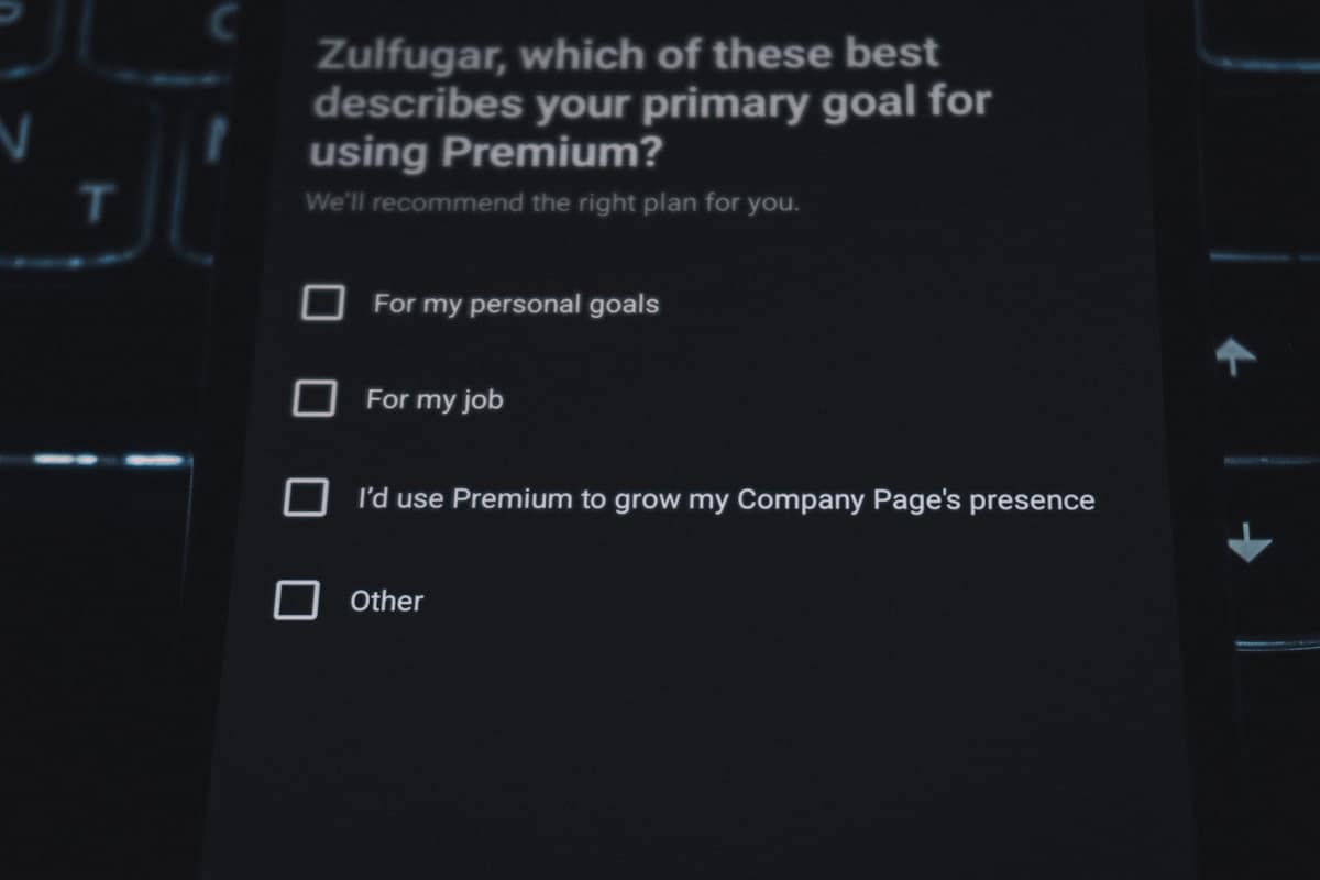 Survey asking about premium subscription goals.